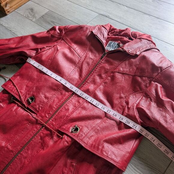 Vintage Fashion Elements 90s 80s Red Leather Jacket Size Large - Picture 4 of 11